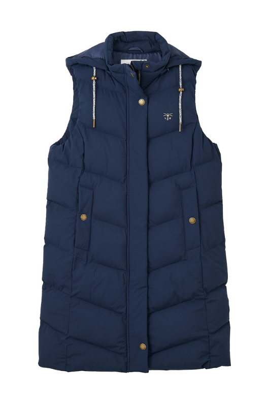 An image of the Lighthouse Savannah Ladies Long Gilet in Navy.