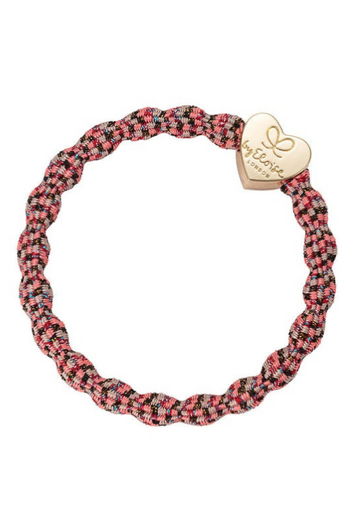 An image of the By Eloise Metallic Gold Heart Elastic Hairband in Berries.