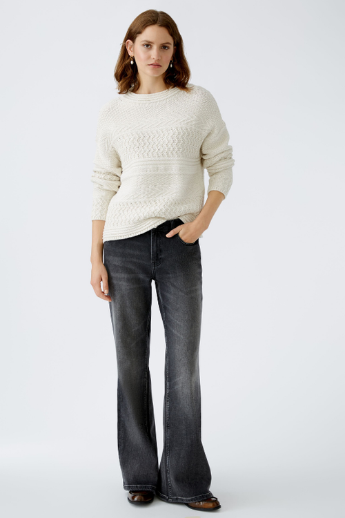 An image of the Oui Cable Knit Jumper in Off White.