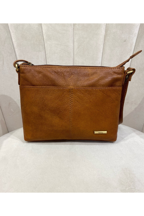 An image of the Nova Leathers Crossbody Bag With Pockets in Caramel.