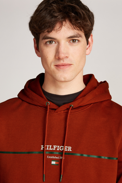 An image of the Tommy Hilfiger Hilfiger Stripe Terry Hoodie in Dark Magma.