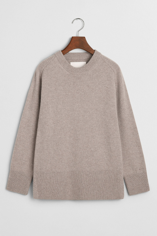 An image of the Gant Herringbone Detail Crew Neck Jumper in Warm Grey.