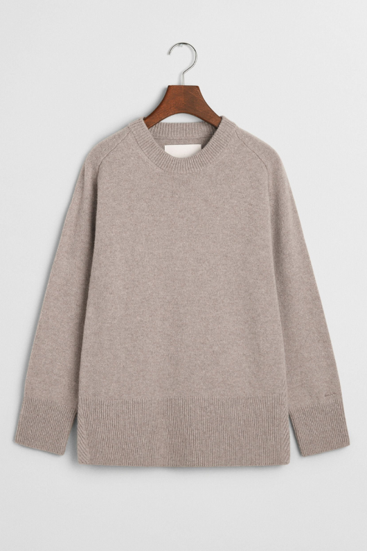 An image of the Gant Herringbone Detail Crew Neck Jumper in Warm Grey.