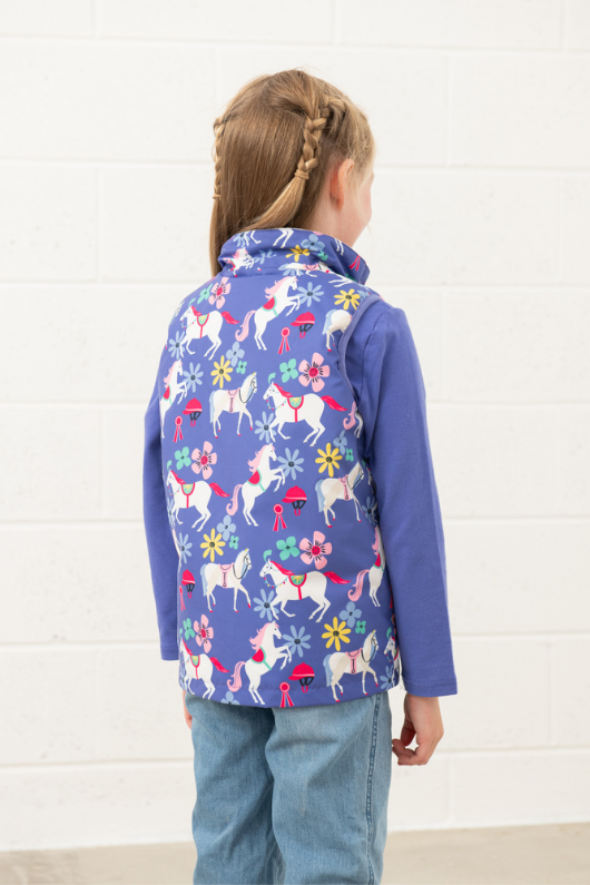 An image of the Lighthouse Alex Gilet in Horse Print.