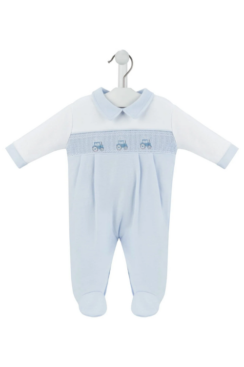 An image of the Dandelion Little Tractor Smocked Sleepsuit