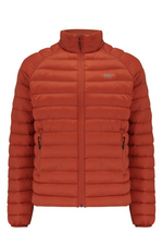 Mac in a Sac Mens Synergy Jacket. A lightweight packable jacket with thermolite filling. This jacket is water repellent, has zip fastening, and comes in the colour Burnt Orange.