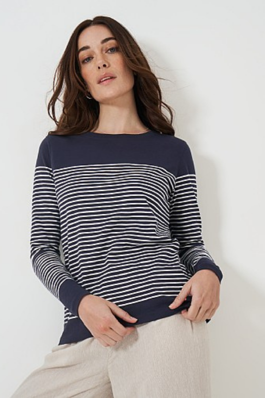 An image of the Crew Clothing Cassandra Stripe Top in Navy/White.