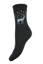 An image of the Joya Socks in Dark Blue Reindeer.