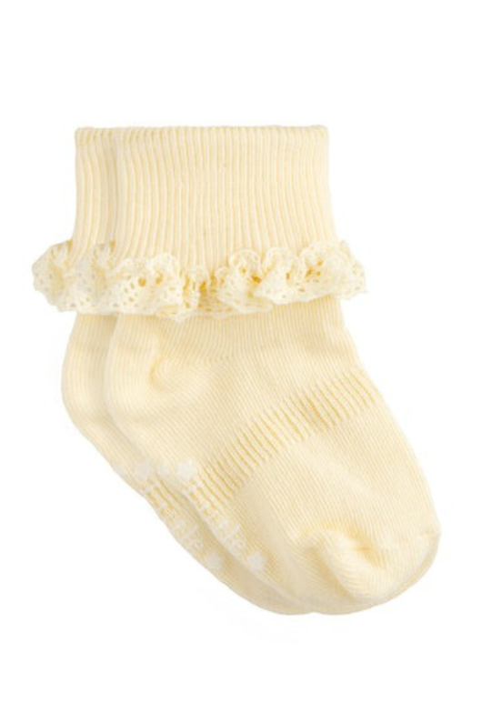 An image of The Little Sock Co Frilly Non-Slip Stay-On Socks in Lemon.