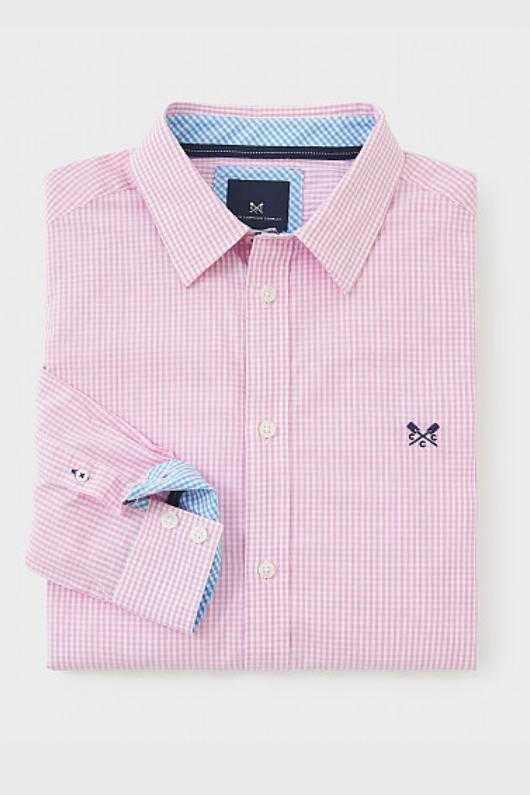 An image of the Crew Clothing Classic Micro Gingham Shirt in Classic Pink.