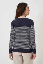 An image of the Crew Clothing Cassandra Stripe Top in Navy/White.