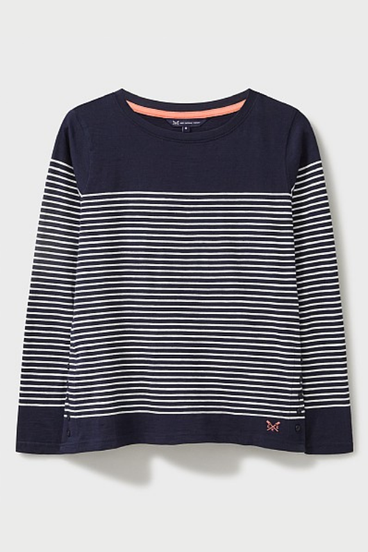 An image of the Crew Clothing Cassandra Stripe Top in Navy/White.