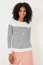 An image of the Crew Clothing Cassandra Stripe Top in White/Navy.