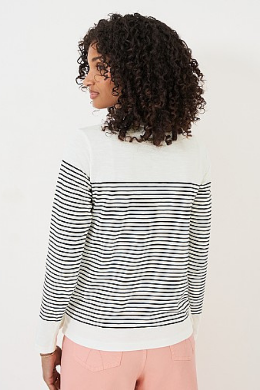 An image of the Crew Clothing Cassandra Stripe Top in White/Navy.