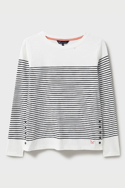 An image of the Crew Clothing Cassandra Stripe Top in White/Navy.