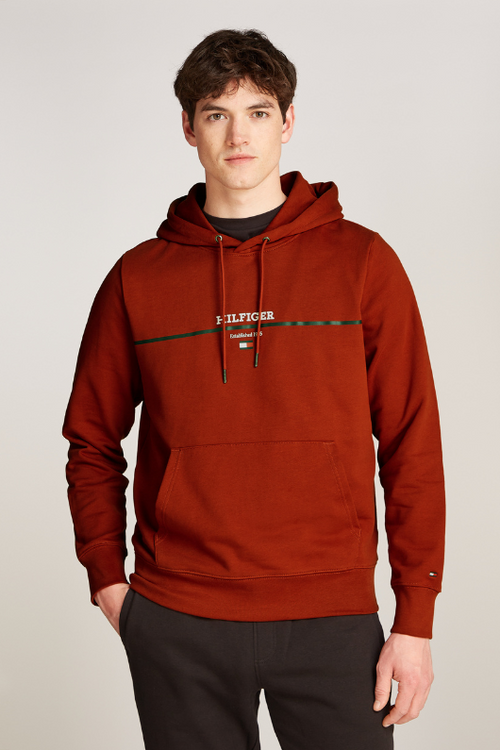 An image of the Tommy Hilfiger Hilfiger Stripe Terry Hoodie in Dark Magma.