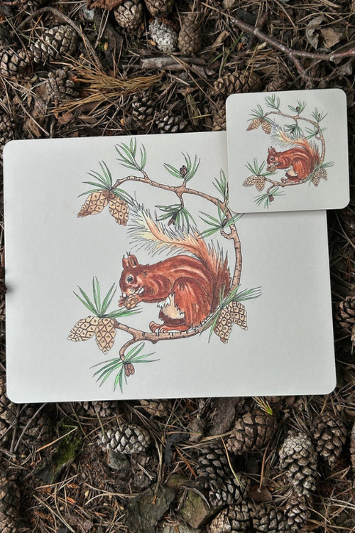 An image of the Vanessa Bathgate Red Squirrel Coaster in Beige.