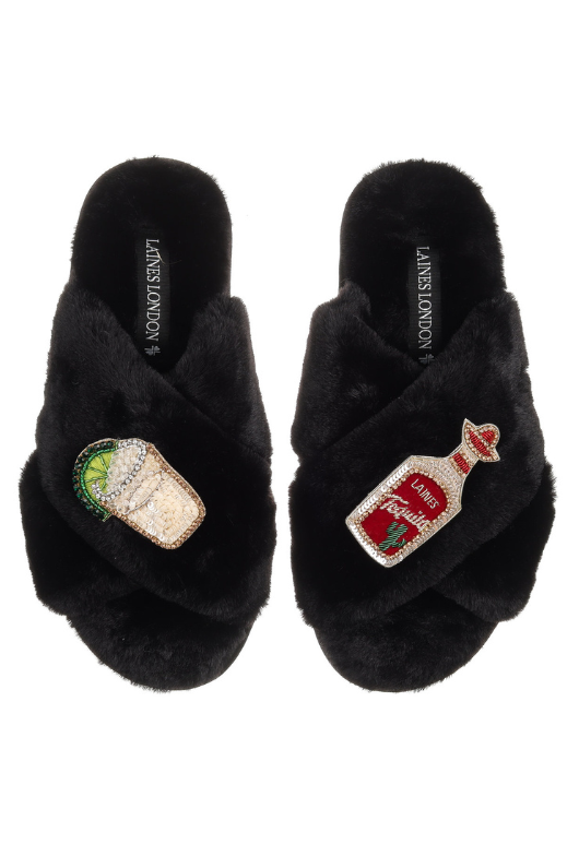 An image of the Laines Of London Classic Slippers with Tequila Slammer in Black.