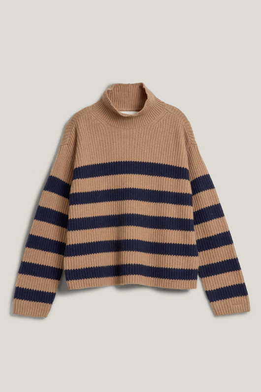 An image of the Gant Breton Stand Collar Jumper in Caramel Beige.