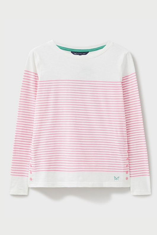 An image of the Crew Clothing Cassandra Stripe Top in White/Pink.