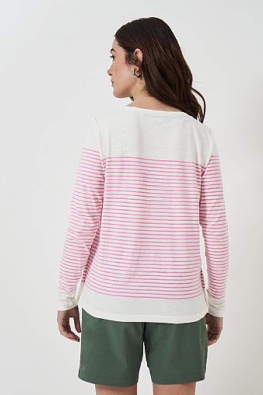 An image of the Crew Clothing Cassandra Stripe Top in White/Pink.