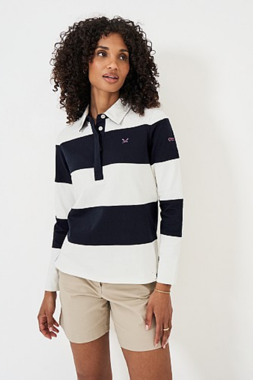 An image of the Crew Clothing Long Sleeve Rugby Shirt in Navy/White.