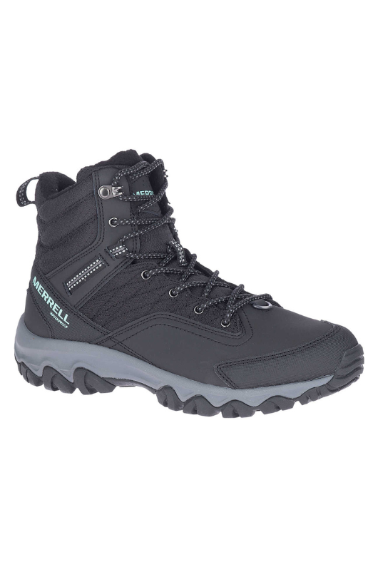 An image of the Merrell Thermo Akita Mid Waterproof boots in Black.