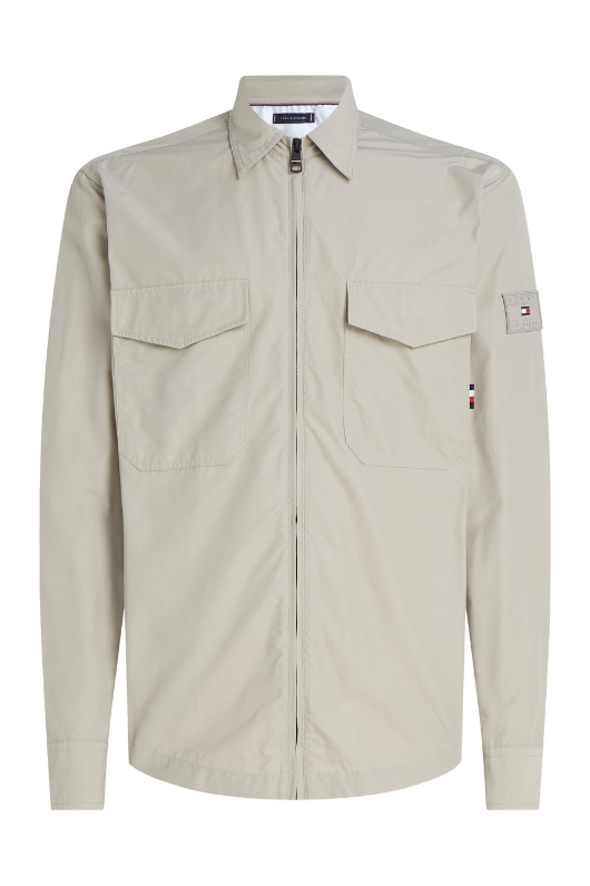 An image of the Tommy Hilfiger Paper Touch Overshirt in Stone.