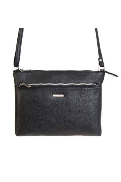 An image of the Nova Leathers Crossbody Bag With Zip Pocket in Black.