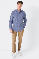 An image of the Crew Clothing Classic Micro Gingham Shirt in Ultramarine Blue.