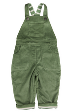 An image of the Pigeon Organics Lined Dungarees in Basil.