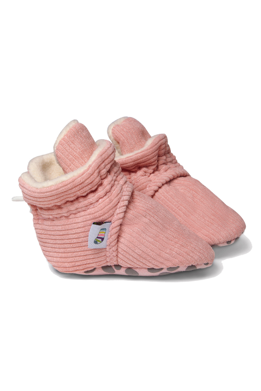 An image of The Little Sock Co Non-Slip Booties in Rose Corduroy.