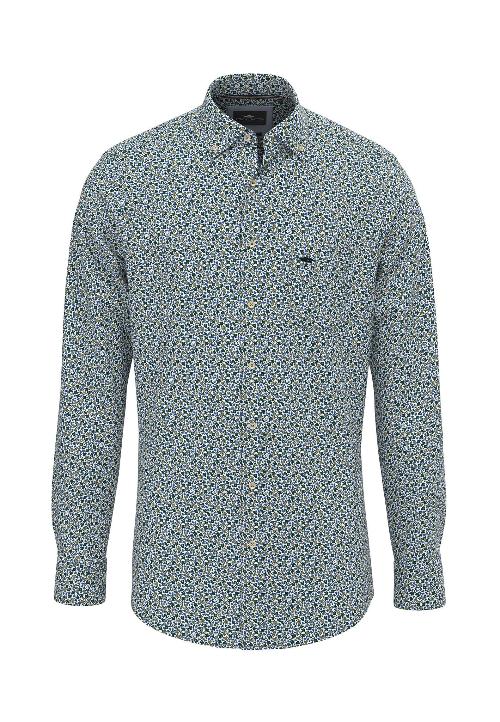 An image of the Fynch-Hatton Modern Flower Print Shirt in Dark Emerald.