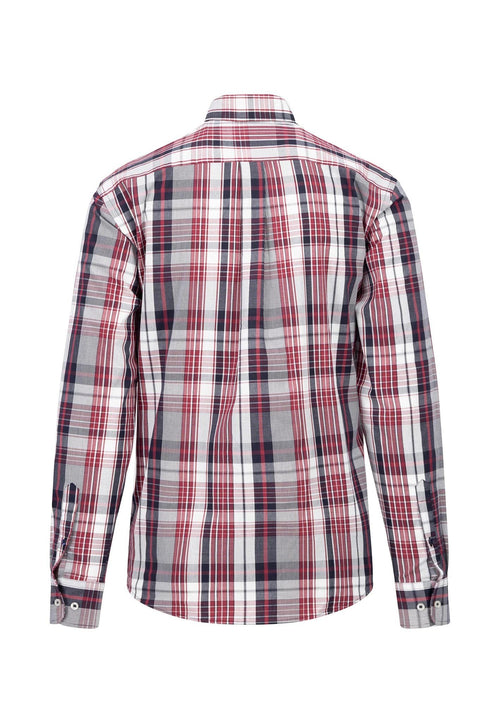 An image of the Fynch-Hatton Poplin Check Shirt in Ruby Red.