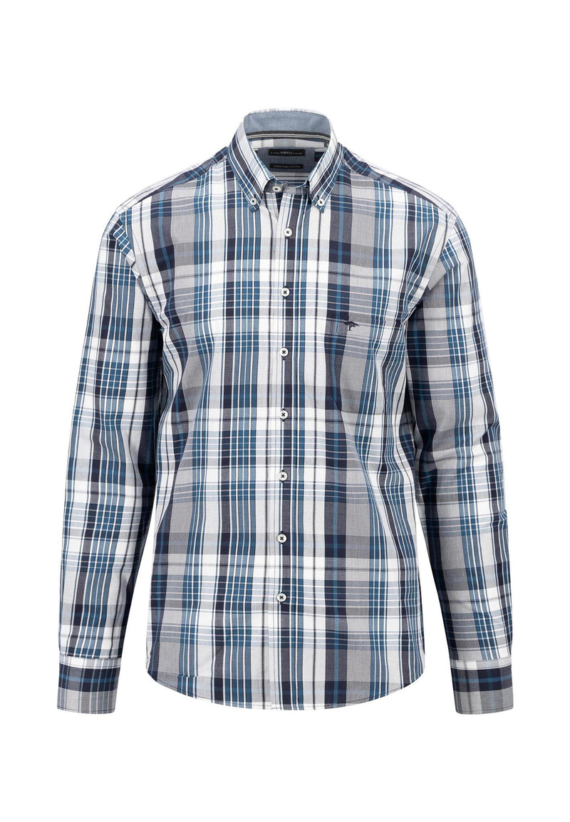 An image of the Fynch-Hatton Poplin Check Shirt in Navy.