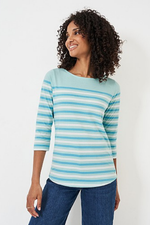 An image of the Crew Clothing Essential Breton Top in Blue Mist White.