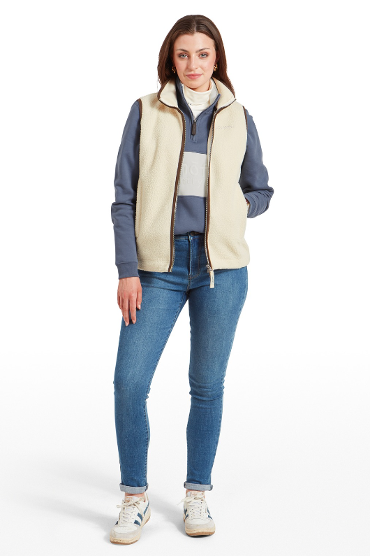 An image of the Schoffel Lyndon Retro Fleece Gilet in Ecru.