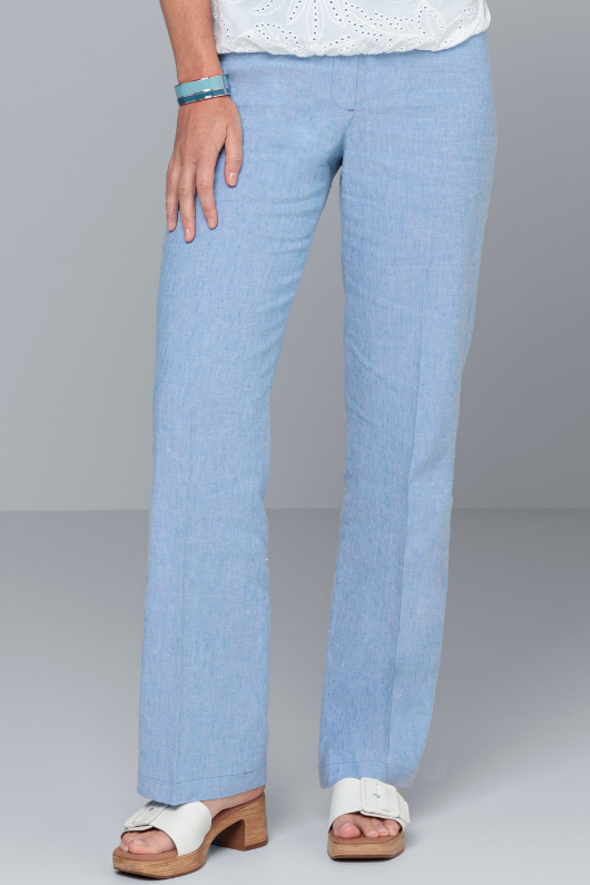 An image of a female model wearing the Bianca Parigi Trousers in the colour Blue.