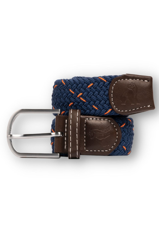 An image of the Swole Panda Dot Woven Belt in Navy/Orange.