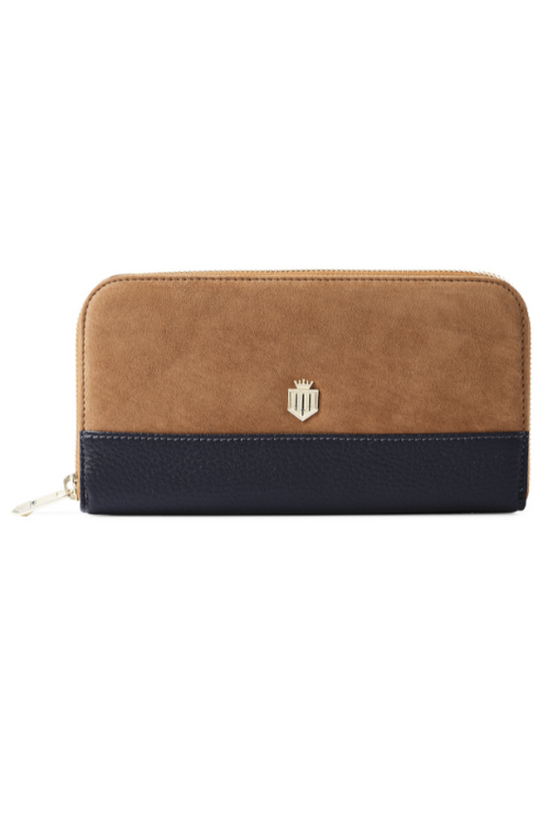 An image of the Fairfax & Favor Salisbury Purse in Tan/Navy Suede.