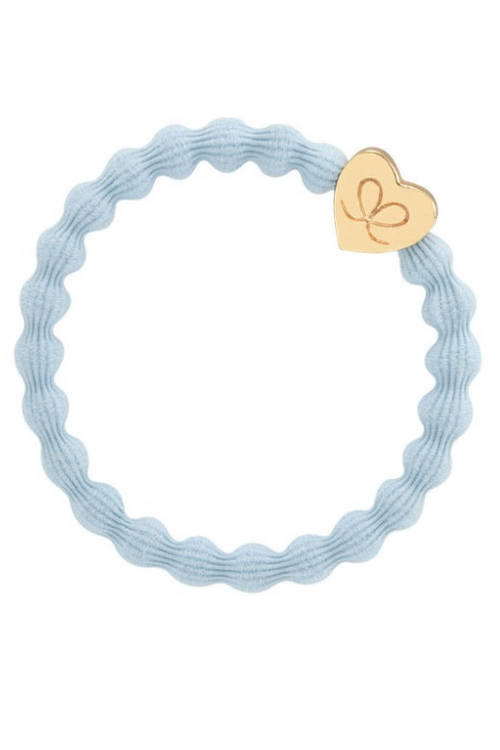 An image of the By Eloise Gold Heart Elastic Hairband in Sky Blue.