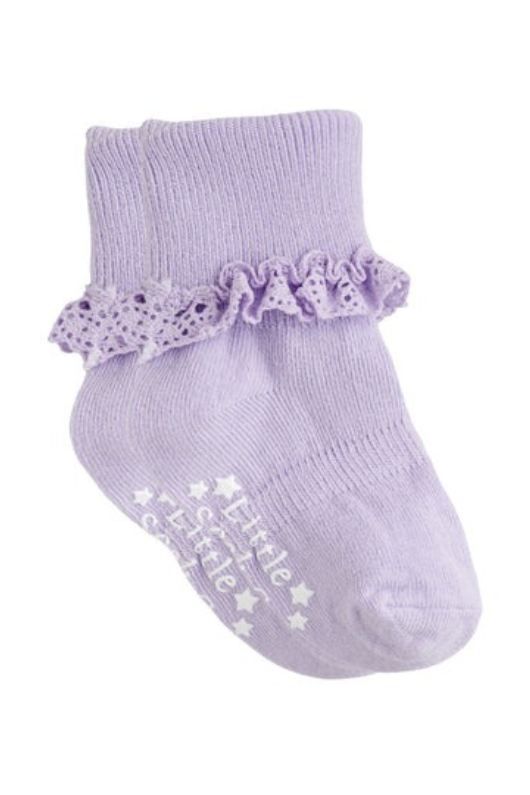 An image of The Little Sock Co Frilly Non-Slip Stay On Socks in Amethyst.