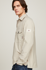 An image of the Tommy Hilfiger Paper Touch Overshirt in Stone.