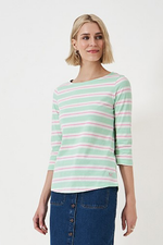 An image of the Crew Clothing Essential Breton Top in Mist Green White.