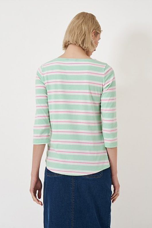 An image of the Crew Clothing Essential Breton Top in Mist Green White.