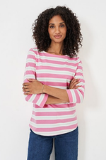 An image of the Crew Clothing Essential Breton Top in Pink White.