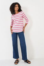 An image of the Crew Clothing Essential Breton Top in Pink White.