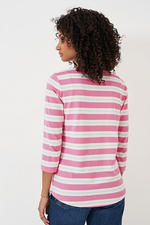 An image of the Crew Clothing Essential Breton Top in Pink White.