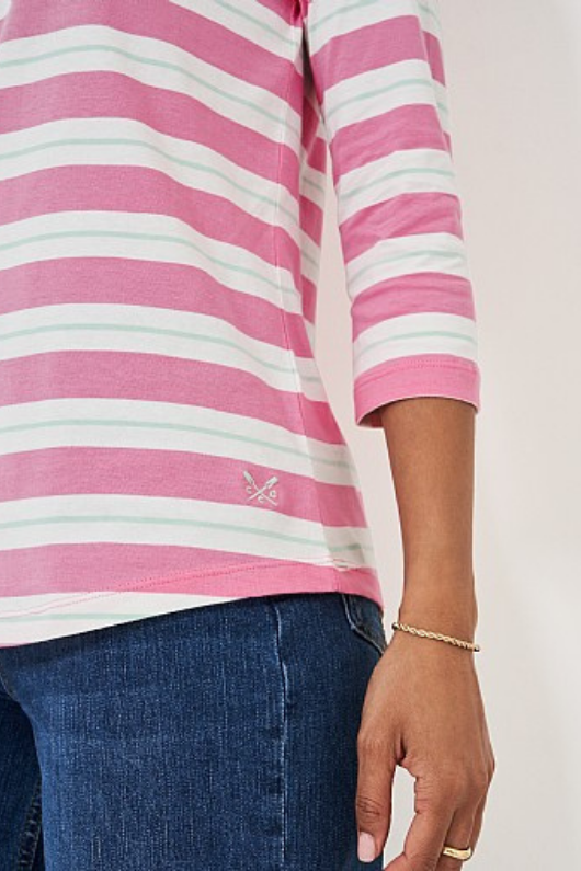 An image of the Crew Clothing Essential Breton Top in Pink White.