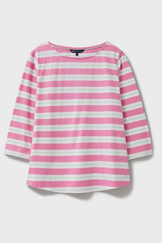 An image of the Crew Clothing Essential Breton Top in Pink White.